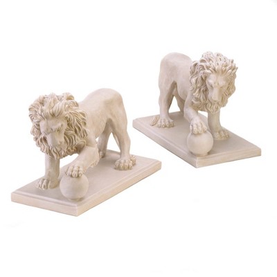 12" Polyresin Regal Lion Statue Duo Ivory - Zingz & Thingz: Outdoor Garden, Patio Decor, Driveway Accent