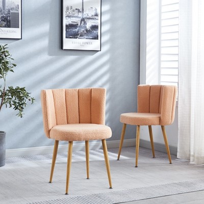 Kumasinova Accent Chairs Set of 2,Modern Dining Chairs with Wood-Finish Metal Legs,Comfy Reading Chair with Shorthair Cushions for Living Room&Cafe