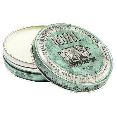Reuzel Grease Medium Hold (GREEN) Pomade (3.38 oz) Medium All Day Hold, Oil-Based Hair Styling Wax, Medium Shine and Flake Free