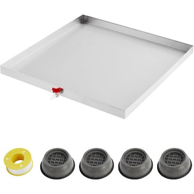Washing Machine Pan, Heavy Duty 304 Stainless Steel Washing Machine Tray with 4 Pcs Anti-Vibration Washing Machine Feet, Washer Pan