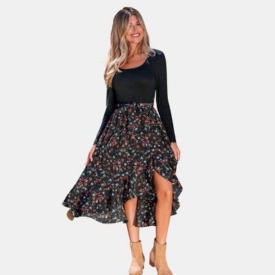 Women's Waist Tie Side Slit Floral Midi Dress - Cupshe