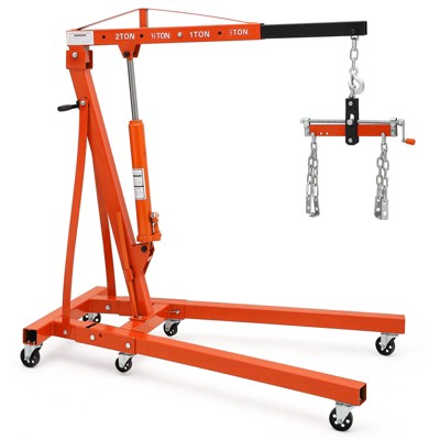 2-Ton Heavy Duty Folding Engine Hoist - Shop Crane with 6 Casters & Engine Lift Lever, 4000LB Capacity, for Automotive, Workshop Use