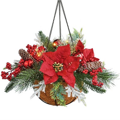 Collections Etc Poinsettia Hanging Basket