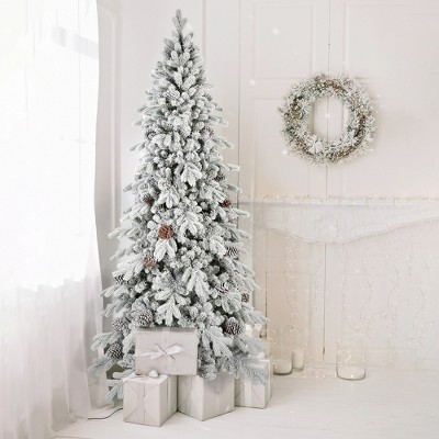 Whisen 7.5FT Artificial Christmas Tree with 40 Natural Pine Cones, 1424 Tips, Hinged Branches, Metal Stand