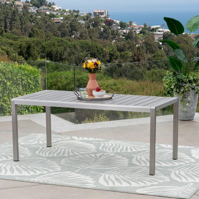 GDFStudio Crested Bay Outdoor Aluminum Dining Table with Faux Wood Top
