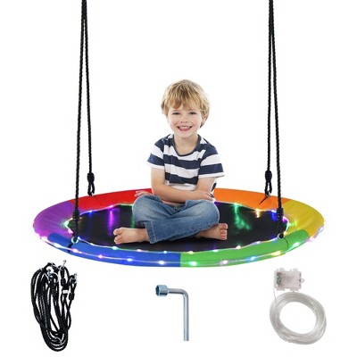 Costway 40'' Saucer Tree Swing 660 LBS for Kids Adults Outdoor with LED Lights Rainbow Color/Blue