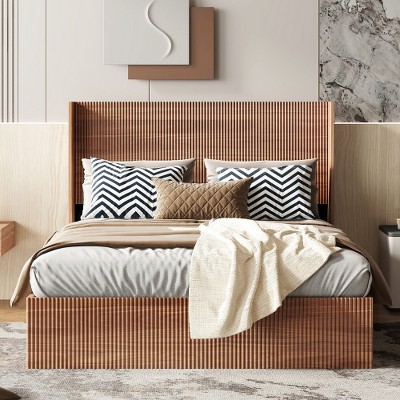 Ridstar 82.2 in. D Large Grooved Undulating Bed Frame with Lift Storage-Natural