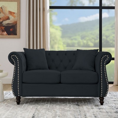 Chesterfield Sofa,Velvet Sofas,English Roll Arm Sofa,Upholstered Tufted Sofa With Nailhead-Cuddlewood