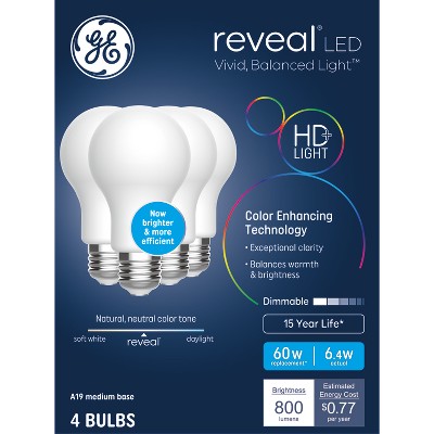 GE 4pk 60W A19 Reveal Light Bulbs