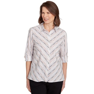 Mitered Textured Stripe Button Front Top