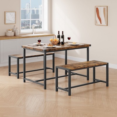 Jojoka Dining Table Set for 4,3-Piece Kitchen Table with 2 Benches for Small Space