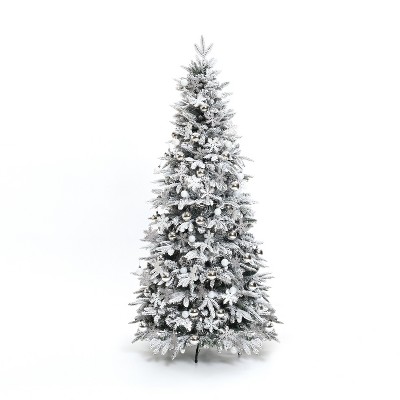 LuxenHome 6Ft Pre-Lit Snow Flocked Pop-Up Artificial Christmas Tree Green