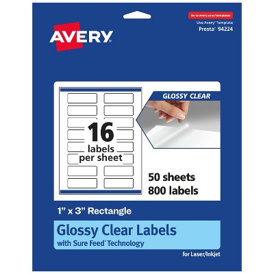 Avery Glossy Clear Rectangle Labels with Sure Feed, 1" x 3"
