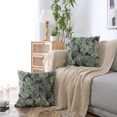 Kate Aurora 1 Piece Jacobean Floral Chenille Ultra Plush & Fluffy 18"x 18" Filled Accent Throw Pillow With Removable Shell/Cover