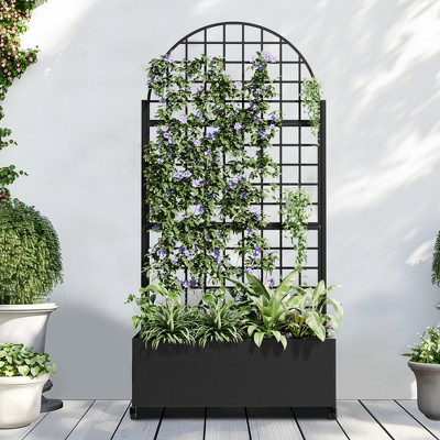 SpassWay 72"H Arch Metal Planter Box with Trellis Raised Garden Bed with Arbor Privacy Screen with Wheels