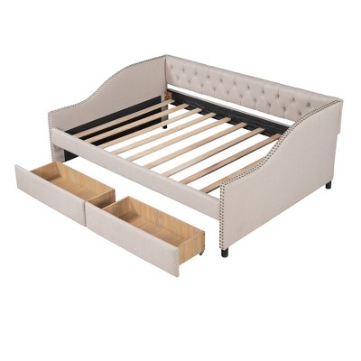 YOOCOZZ Full Size Solid Wood Upholstered Daybed with Storage Drawers
