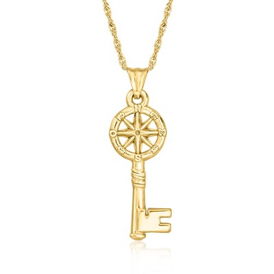 Ross-Simons Italian 18kt Gold Over Sterling Compass Skeleton Key Pendant Necklace Size 18