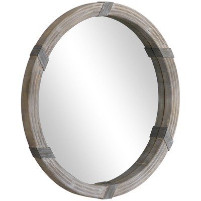 Dexmalle Farmhouse 30.75" Wood Wall Mounted Round Mirror