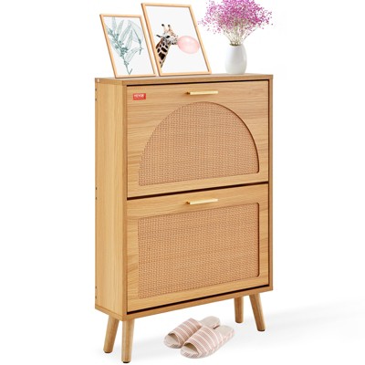 VEVOR Shoe Cabinet with 2 Flip Drawers, Shoe Storage Cabinet for Entryway, Free Standing Shoe Storage Organizer with Rattan Doors, Brown