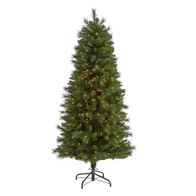 6ft. Slim Mountain Pine Artificial Christmas Tree with 300 Clear Lights and 629 Bendable Branches – Sleek Festive X-Mas Glow
