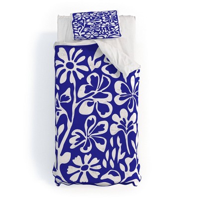 Deny Designs DorisciciArt Indigo Boho Floral Duvet Cover and Pillow Sham Set Blue
