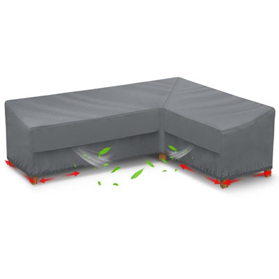 Akefit V-Shaped Patio Sectional Sofa Cover Waterproof Windproof Outdoor Furniture Protector Gray with Vents
