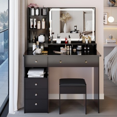 Nicbex Small Vanity Desk Sliding Mirror, Hidden Storage, Minimalist Dressing Table for Bathroom/Dorm Rooms