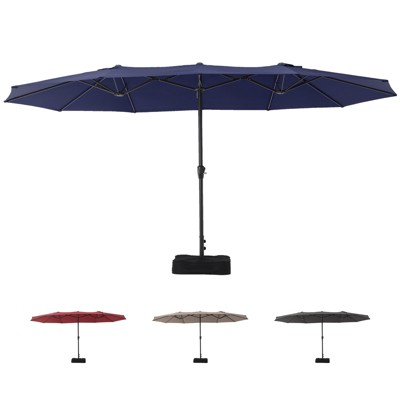 15ft Large Crank Outdoor Double-Sided Rectangular Umbrella for Pool, Garden, Patio, Lawn, Market with Base