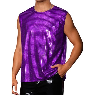 Lars Amadeus Men's Nightclub Party Club Metallic Shining Sleeveless Tank Top