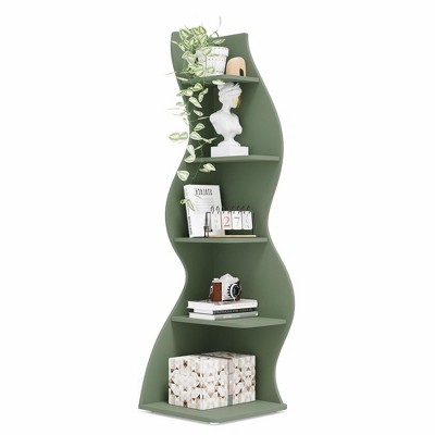 Lirago 5-Tier Corner Bookshelf-Modern Green Wall Shelf with Adjustable Shelves for Home and Office 18.9"Lx18.9"Wx70.08"H