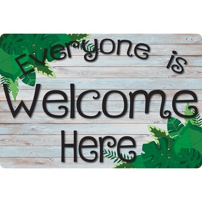 Smart Poly® Welcome Mat with Slip Resistant Backing, 15.5" x 23.5", Beech Wood Greenery Everyone is Welcome Here