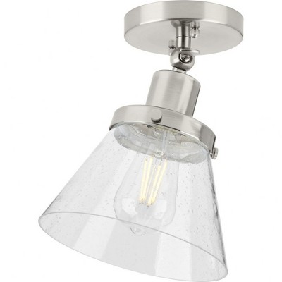 Progress Lighting Hinton 1-Light Industrial Flush Mount Ceiling Light, Brushed Nickel, Seeded Glass Shade