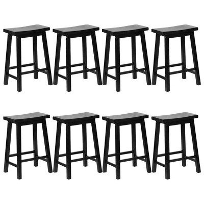 PJ Wood Classic Saddle-Seat 24" Tall Kitchen Counter Stools for Homes, Dining Spaces, and Bars w/Backless Seats, 4 Square Legs, Black (Set of 8)