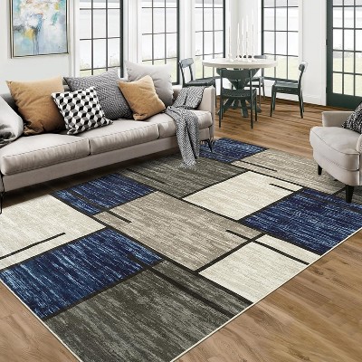 Washable Area Rug – Modern Geometric Low Pile Carpet, Non-Slip Stain-Resistant Accent for Living Room, Bedroom, Dining Room