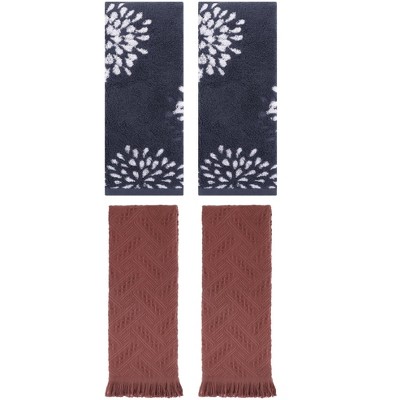 REGALWOVEN 4 Pcs Bathroom Pure Cotton Absorbent Soft Decorative Hand Towel