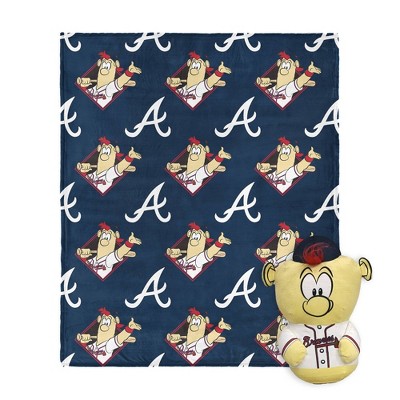 MLB Atlanta Braves Mascot Silk Touch Throw Blanket and 11" Plush: Sports Team Logo Pattern