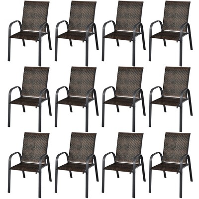 Costway Set of 12 Patio Rattan Dining Chairs Stackable Armrest Garden Mix Gray\Mix Brown