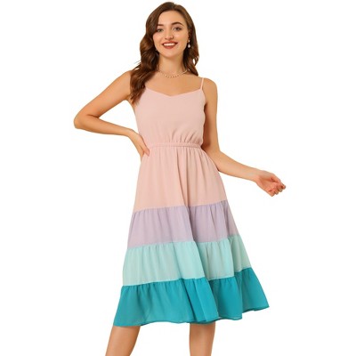 INSPIRE CHIC Women's Summer Spaghetti Strap Flowy Swing Chiffon Midi Dress
