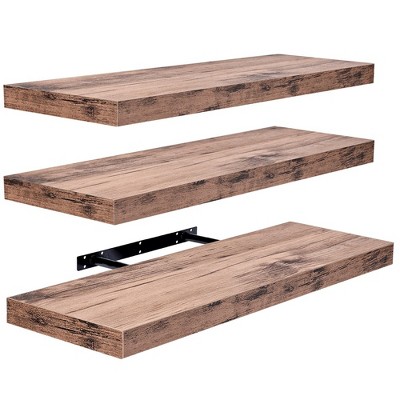 Set of 3 (24"x9") Sorbus Rectangle Floating Shelves with Invisible Brackets - for Bedroom, Kitchen Decor, Bathroom Shelves