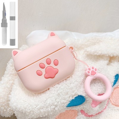 HTUTWOO AirPods Pro 2 Case, Soft Shell Silicone Shockproof Cover Cute Kawaii Cat with Funny Keychain and Cleaning Kit