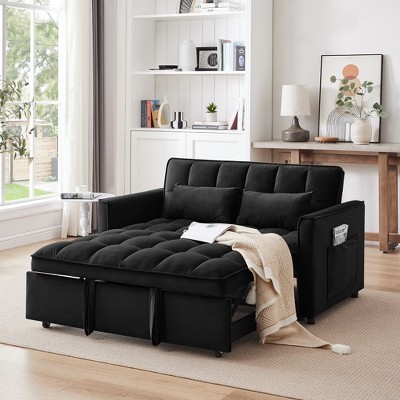 Racxily 3-in-1 Convertible Sofa Bed, Pull-Out Sleeper Sofas, Futon Couch Beds with Adjustable Back, Storage Bag and Pillow, for Living room