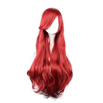 Unique Bargains Women's Curly Wigs 32" Red with Wig Cap