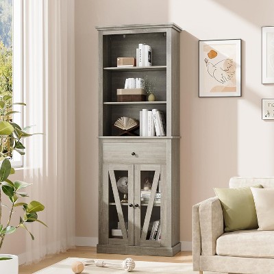 2PCS 67'' Tall Bathroom Storage Cabinet - Storage Cabinet with Shelf & Drawer Tower Storage Cabinet for Bathroom, Living Room, Kitchen, Gray