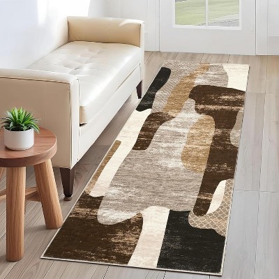 Acekool Modern Abstract Area Rug, Washable Non-Slip Low Pile Carpet, Foldable Thin Contemporary Floor Mat for Living Room Bedroom Office
