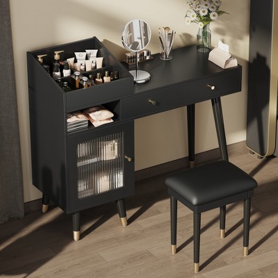 KWPZQEB Vanity Desk Set, Makeup Vanity Table, Makeup Table with Drawers & Cabinet, Dressing Table for Bedroom Dressing Room