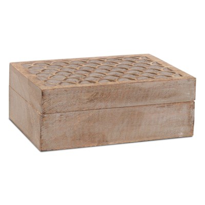 Mela Artisans Carved Scallop Handcrafted Box in Light Gray Finish - X Large