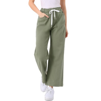 INSPIRE CHIC Women's Drawstring Elastic Waist Wide Legs Jeans Casual Denim Pants