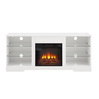 NAYSAYE Indoor Fireplace TV Stand with Realistic Flame and Warm Ambience for Living Room or Bedroom, White, 57.87"*15.35"*24.41"