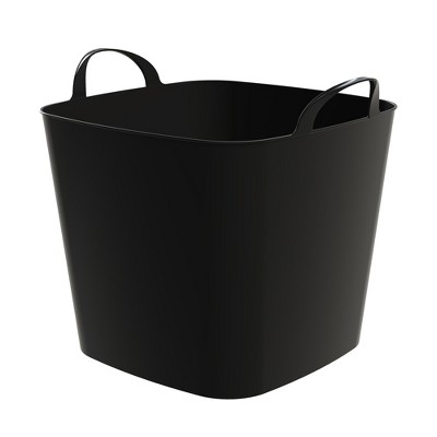 Life Story Flexi Tub, Versatile 26 Quart Storage Tote, Flexible Plastic Home Organizer Lightweight Basket with Carrying Handles, Black
