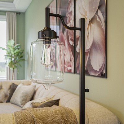 Kenroy Home Floor Lamp: Rustic Oil-Rubbed Bronze with Clear Glass Shade, LED Bulb Included